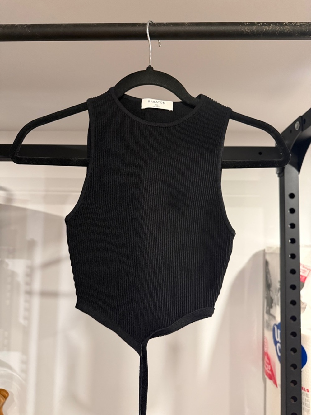 Babaton Black Ribbed Tie-Hem Tank